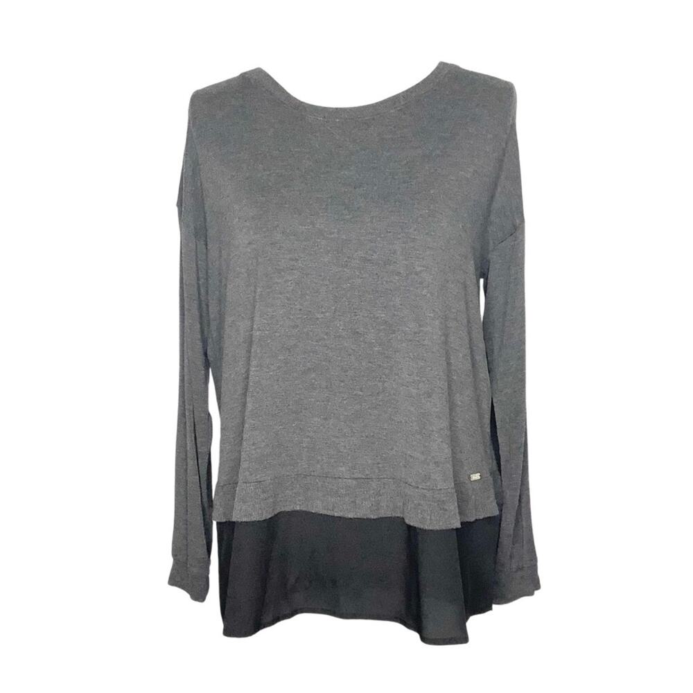 Calvin Klein Top Gray Black Layered Look Tulip Back XS